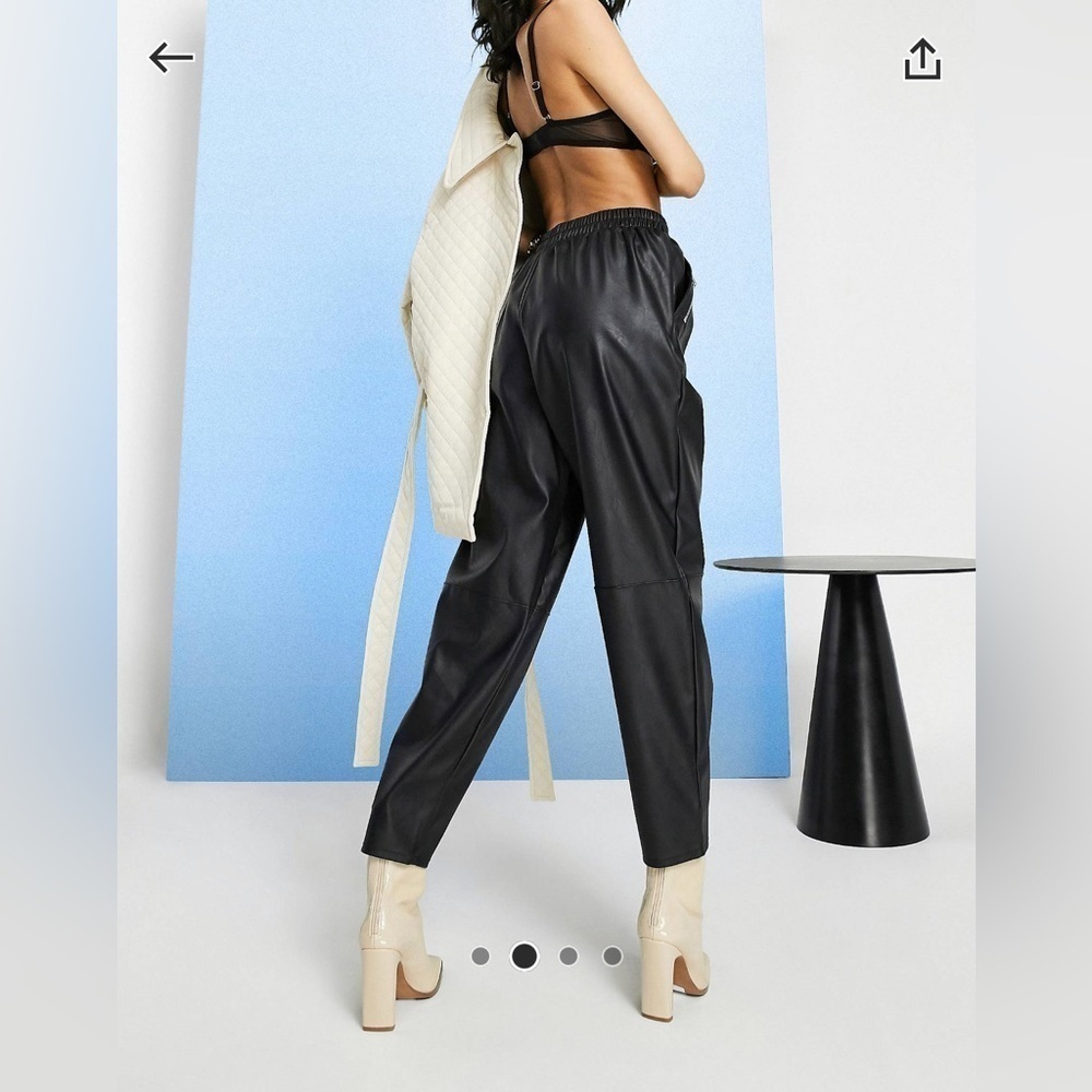 ASOS DESIGN Petite Tapered Leather Look Pants in Size 2 - Picture 2 of 9